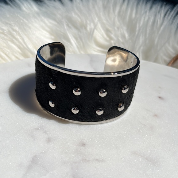 Authentic TOD’S Studded Cuff Bracelet ~ in Black Pony Hair (Calf Hair) - Picture 2 of 14